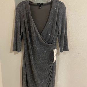 Silver Grey Glitter 3/4 Sleeve Cocktail Dress